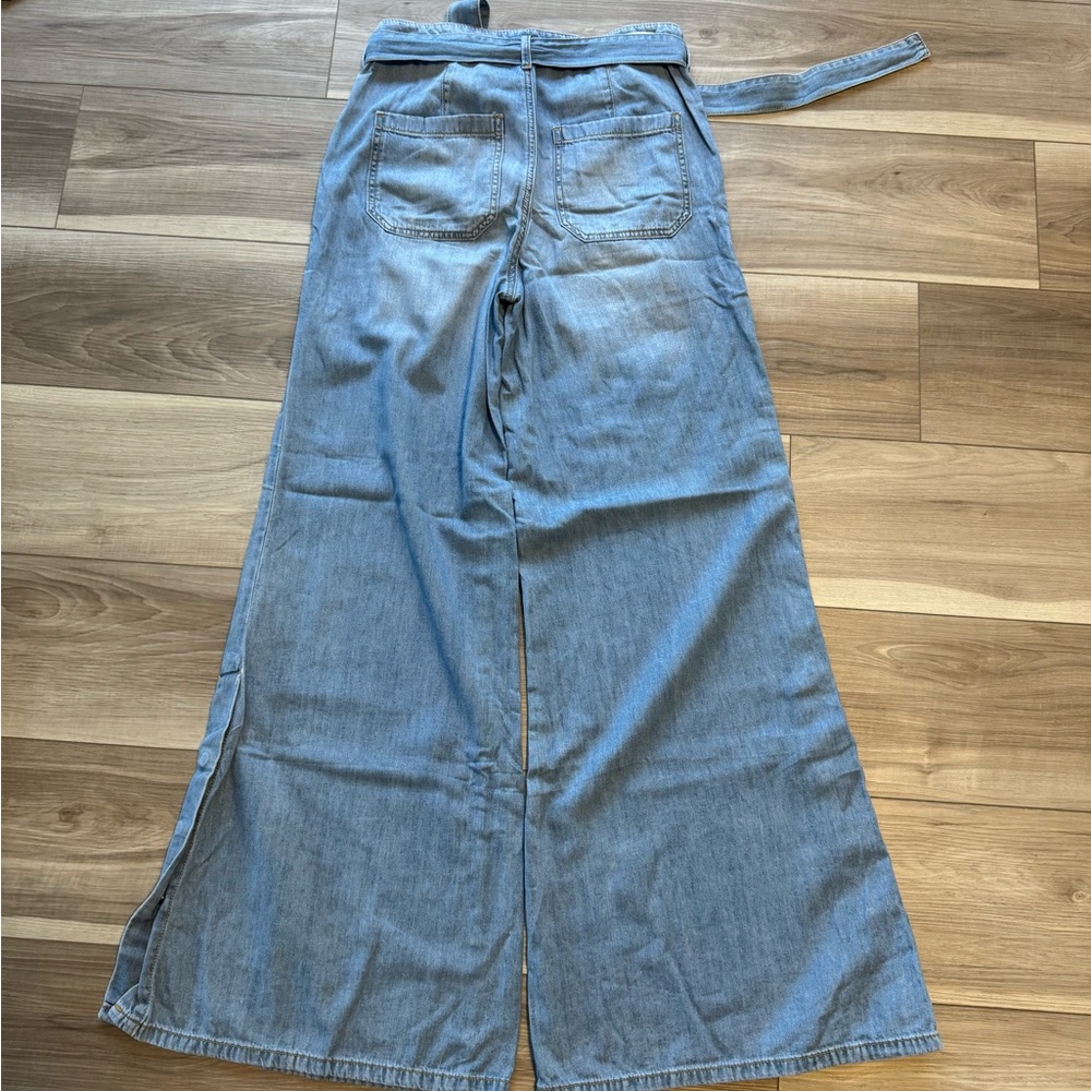 Pilcro and the Letterpress Light Wash Wide Leg Jeans with Self-Tie Belt